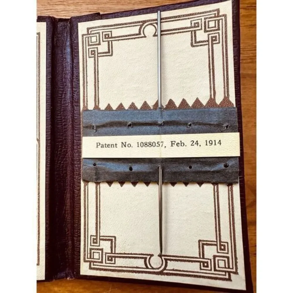 Antique Needle Booklet Double Folding Maroon With Blue Flowers‎ Czechoslovakia